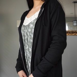 Ribbed Black Zip Hoodie